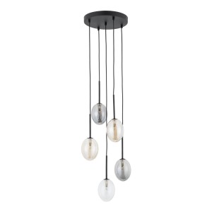 Ozdobna lampa wisząca, czarna podsufitka 5 szklanych kloszy 10844 TK Lighting