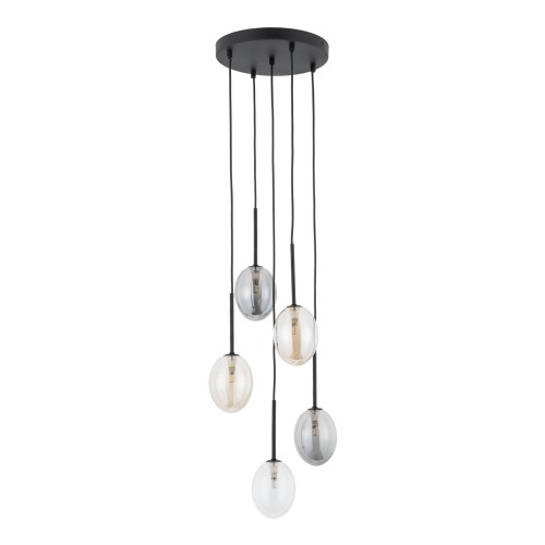 Ozdobna lampa wisząca, czarna podsufitka 5 szklanych kloszy 10844 TK Lighting