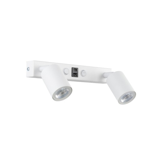 Biały kinkiet z 2 spotami i włącznikami + 2 gniazda USB 11355 TK Lighting