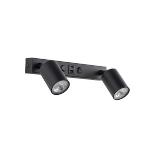 Nowoczesny czarny kinkiet 2 reflektorki, 2 włączniki, 2x USB 11356 TK Lighting