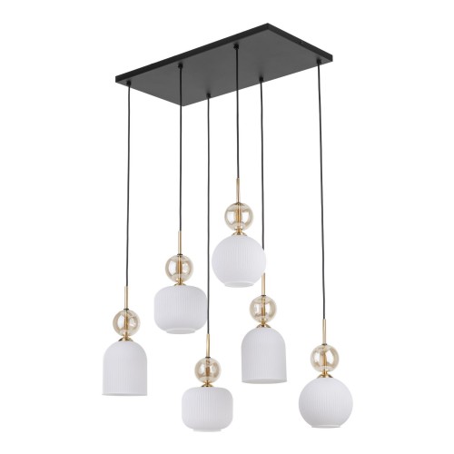 Lampa wisząca z 6 szklanymi, ryflowanymi białymi kloszami 11594 TK Lighting