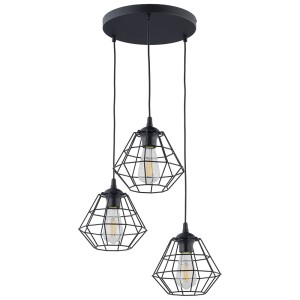 Lampa wisząca na okrągłej rozecie 3 druciane klosze czarne 6204 TK Lighting
