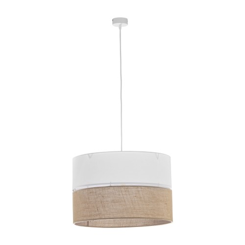 Lampa wisząca z białym i jutowym kloszem do jadalni LINOBIANCO 6573 TK Lighting