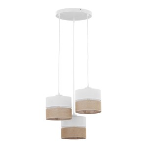 Lampa wisząca z 3 białymi i jutowymi abażurami w stylu boho 6575 TK Lighting
