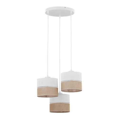 Lampa wisząca z 3 białymi i jutowymi abażurami w stylu boho 6575 TK Lighting