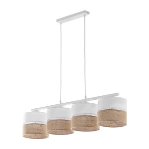 Lampa wisząca z 4 kloszami z tkaniny i juty LINOBIANCO 6576 TK LIGHTING