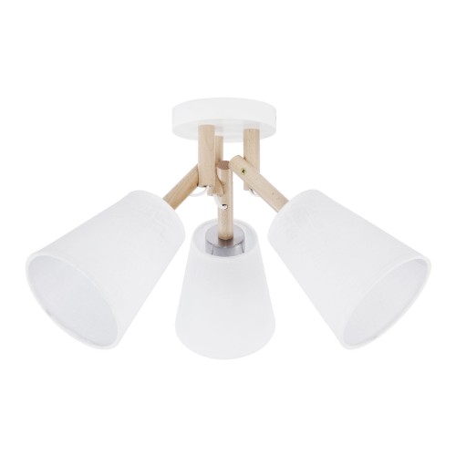 Biała lampa sufitowa z drewnianymi ramionami i białymi kloszami 665 TK Lighting