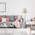 Lampa podłogowa drewniana z abażurem szaro-beżowa ECO na E27 5597 TK Lighting