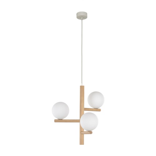 Lampa wisząca ESTERA WOOD z drewnianym stelażem  i szklanymi mlecznymi klos 6799 TK Lighting