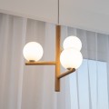 Lampa wisząca ESTERA WOOD z drewnianym stelażem  i szklanymi mlecznymi klos 6799 TK Lighting