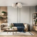 Klasyczna lampa sufitowa, beżowe klosze z tkaniny, do salonu 6866 TK Lighting