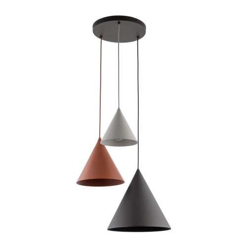 Potrójna lampa wisząca na okrągłej rozecie z kloszami-stożkami 6633 TK Lighting