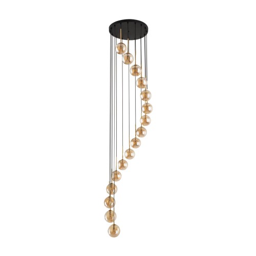 Lampa wisząca kaskadowa 16 kloszy AURORA Czarno-złota designerska 6023 TK