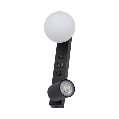 Nowoczesny kinkiet czarny z 2 źródłami światła, ładowarka USB 10152 TK Lighting