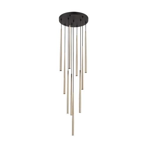 Lampa wisząca Piano czarno-złota, dziesięć kloszy rurek na G9 10118 TK Lighting