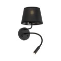 Kinkiet czarny z abażurem i elastycznym ramieniem, złącza USB 10203 TK Lighting
